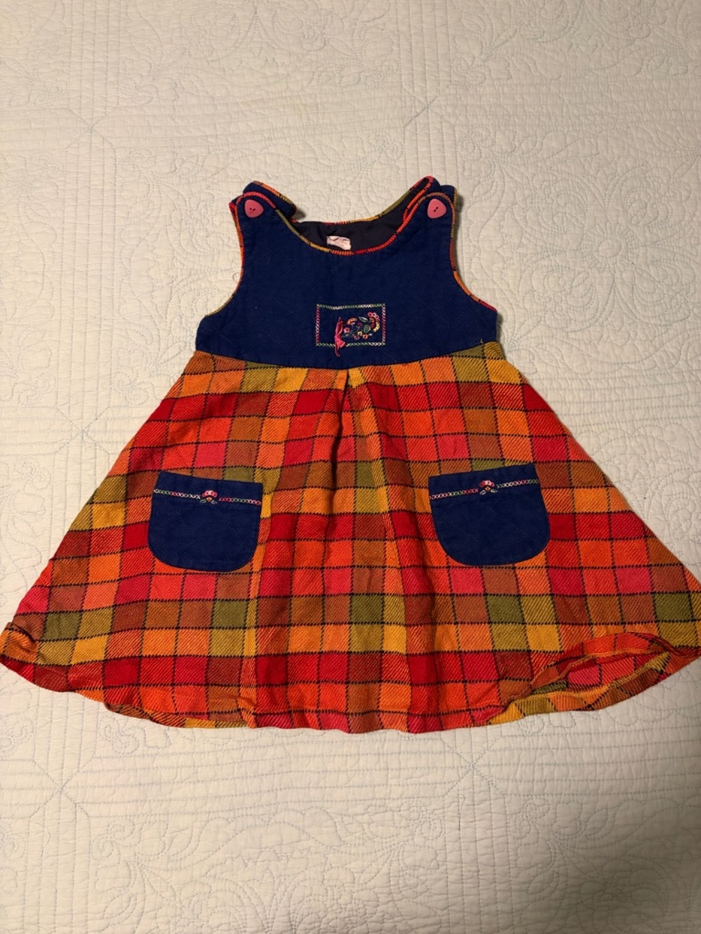 Vintage Navy and Red Plaid Kids Casual Dress